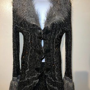 Knitted winter Cardigan with Fur, size 4-6, color - grey